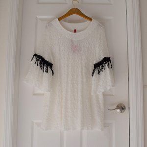 IC Collection Black & White Textured Boat Neck Tunic